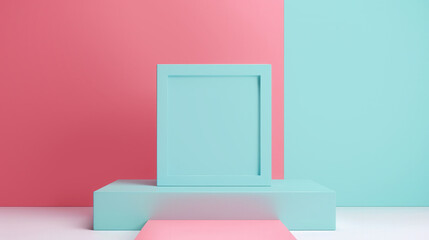 Wall Mural - futuristic cubic podium in a 3d space, a sleek and modern flat design illustration featuring geometr