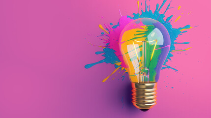 Wall Mural - bursting light, a vibrant explosion of colors emanates from a light bulb, dynamic paint splashes sur