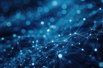 Wall Mural - abstract blue background showing a network growing with data points connecting through lines forming