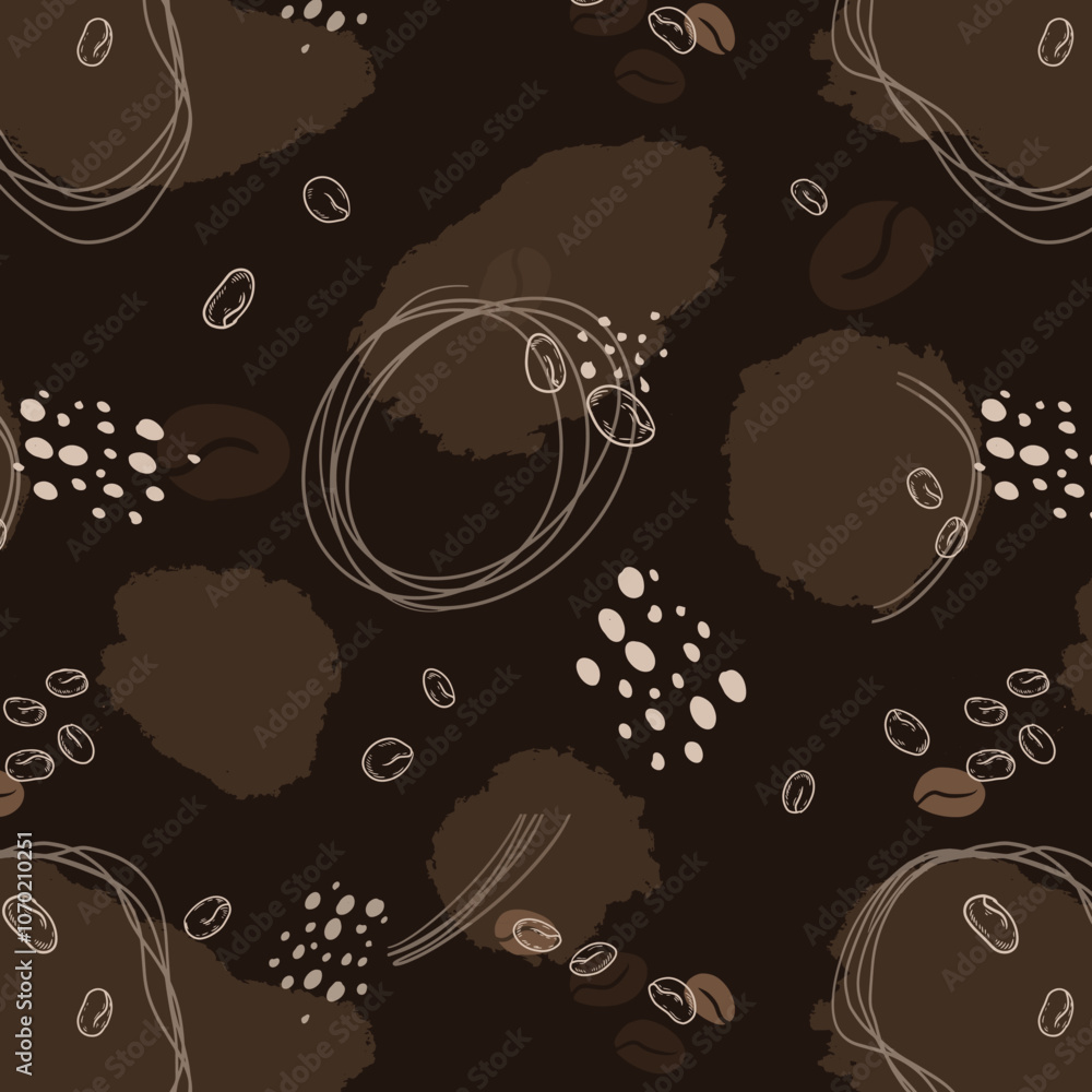 Vector seamless pattern with hand drawn coffee beans isolated on white ...