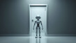 © Tameem - A modern robot standing in front of a closed door with its hand on the handle, symbolizing integration and entry into human environments.