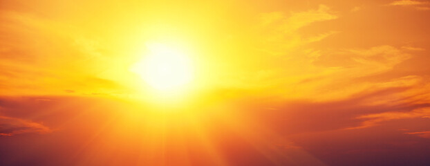Wall Mural - orange cloudy sky at sunset. gradient color. sky texture. abstract nature background. horizontal ban