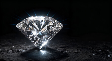 a shining diamond isolated on dark matt background in the concept of luxury 	
