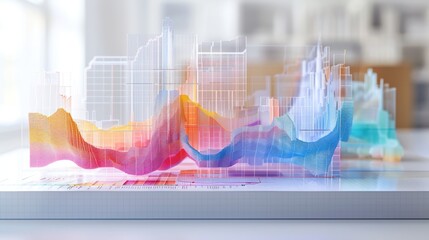 Wall Mural - visual income forecast model in 3d with projected revenue lines, income categories, and clear growth