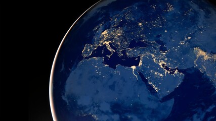 Wall Mural - earth photo at night, city lights of europe, middle east, turkey, italy, black sea, mediterrenian se