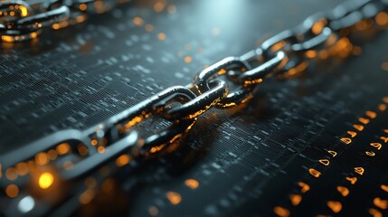 Wall Mural - metallic chain on digital background with text