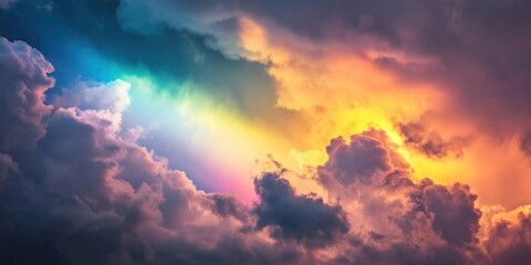Poster - The beauty of the rainbow clouds above the dark clouds in the evening.
