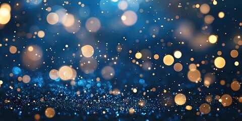 Leinwandbilder - Blue festive backdrop, Christmas and New Year celebration, bokeh background with copy space, defocused circles or particles, template for design.