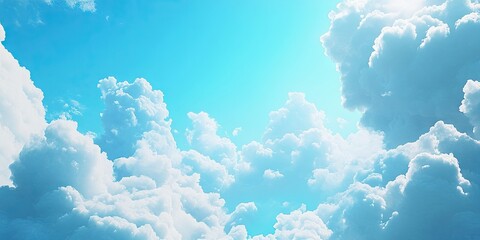 Poster - Blue sky with a soft cloud texture set against a wide, bright blue sky backdrop and space.