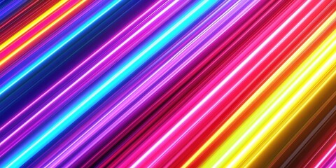 Poster - Vivid neon rainbow created from slender multicolored stripes, abstract close-up background.