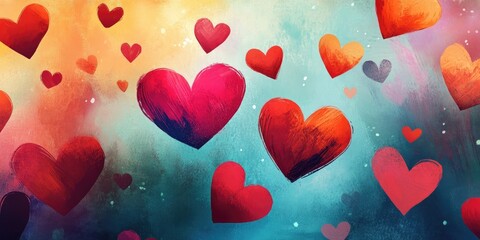 Aufkleber - Colorful illustration: Valentine's Day card featuring lovely hearts.