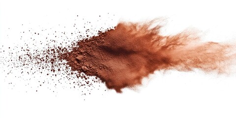 Canvas Print - Abstract splattered powder on a white background, vibrant brown powder texture.