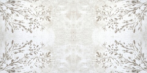 Aufkleber - Whitewashed Background Texture with Plants. Symmetrical Abstract Design. Wallpaper or Backdrop, Web Banner for Design Purposes.