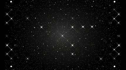 Wall Mural - abstract black and white starry night sky background with glowing stars and white speckles.