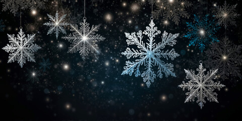 Wall Mural - magical white snowflakes over glitter dark background