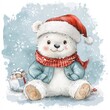 © May - Children's cute character, hand drawn watercolor polar bear. Funny Christmas character. For Christmas card design.
