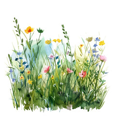 Canvas Print - A watercolor vector of a meadow, isolated on a white background.