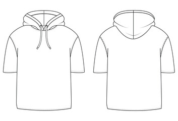 hooded t shirt fashion vector flat technical drawing template vector illustration template design