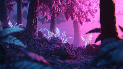 Poster - Explore a futuristic forest where nature and advanced technology harmoniously coexist in a vivid landscape