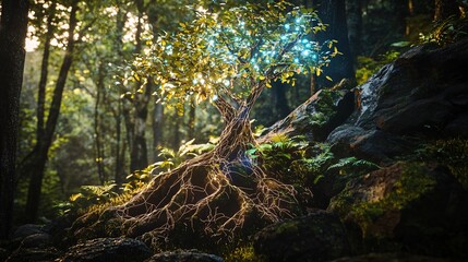 Aufkleber - Explore the enchantment of a futuristic forest where nature and technology harmoniously coexist