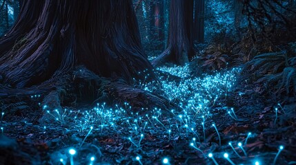 Aufkleber - Explore the mystical beauty of a high-resolution forest filled with glow-in-the-dark elements
