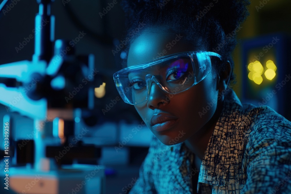 A group of Black scientists conducts precision tests on advanced equipment in a modern laboratory environment. They focus intently on their work, showcasing expertise and dedication.