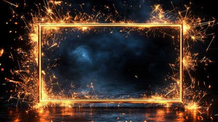 Wall Mural - visual display frame surrounded by sparkling light effects, illustrating creativity and energy in a 