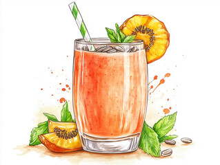 Canvas Print - Fruit smoothie with sunflower seed garnish served in a glass