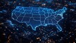© CreativeOstad - High-Tech Visualization of the United States Map Highlighted by Glowing Blue Lines, Symbolizing Data Networks and Technological Connectivity