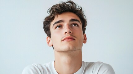 Wall Mural - Young Man Portrait with Thoughtful Expression