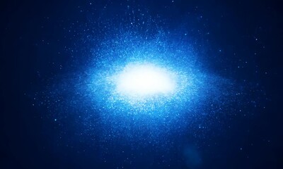 Wall Mural - animation of glowing blue particles of light moving to centre from left and right, on black