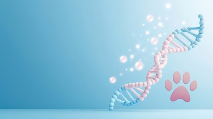 Animal DNA structure with paw print icon, isolated on clean background