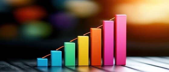 Leinwandbilder - A colorful bar graph illustrating growth, with bars increasing in height against a blurred background, symbolizing progress and success.