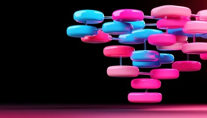 Fototapete - A vibrant abstract composition featuring layered, colorful shapes in pink and blue against a dark background, creating a dynamic visual effect.