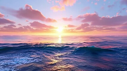 Wall Mural - the setting sun is casting warm glowing light over the rippling surface of the blue ocean water with
