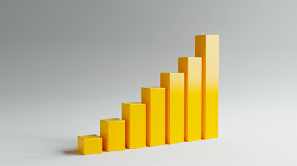 3D yellow growing bar graph on a plain gray background on which it casts a shadow