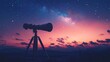 © SAQUEEN - A telescope silhouetted against a vibrant sunset with a starry sky and the Milky Way.