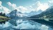 © Thiago - A mountain lake reflecting a dramatic mountain range and a cloudy sky. Majestic. Illustration