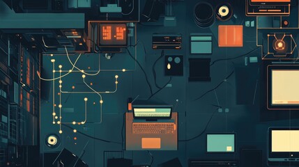 Network flat design top view theme information technology