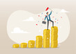 © tujuh17belas - Success businessman holding winning flag on top of money coins stack