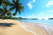 © Sanchai - A 3D-rendered tropical beach scene with realistic palm trees, sand, and water, set under a clear blue sky
