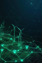 Wall Mural - digital clean energy map with wind and solar icons