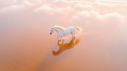  White Horse Galloping in Golden Light | Majestic Animal, Graceful Movement, Equestrian Beauty, Sunset Scene, Freedom and Power