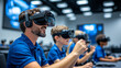 © DOUGLAS - teacher and students engage in immersive virtual reality experience in modern classroom, wearing VR headsets and interacting with digital content