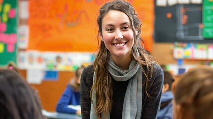 Aufkleber - This dedicated instructor interacts enthusiastically with students in class.