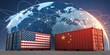 © Ketsara - USA and China Trade Containers with Global Network Background