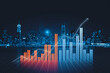 © Muhammad Ishaq - Stock market graph on night skyline, glowing lights symbolize urban trading