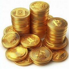 Pile of gold coins isolated on white background. PNG transparent.
