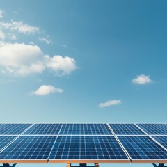 Wall Mural - row of solar panels with cloudy sky in the background