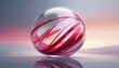 © MeerAftab - Abstract transparent glass sphere with pink and red e lines on white background, 3d rendering illustration of futuristic abstract shape with holographic element